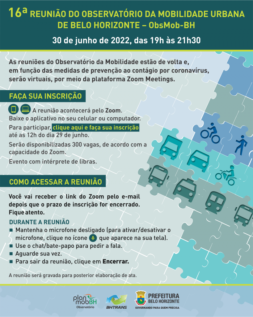 Clique aqui e faça sua inscrição para a 16ª Reunião do Observatório da Mobilidade Urbana de Belo Horizonte