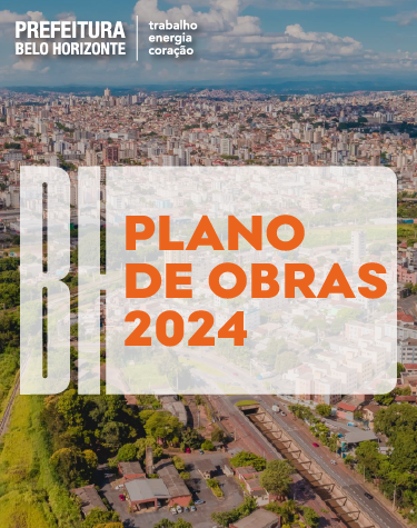 Vista aérea da cidade de Belo Horizonte com o escrito Plano de Obras 2024