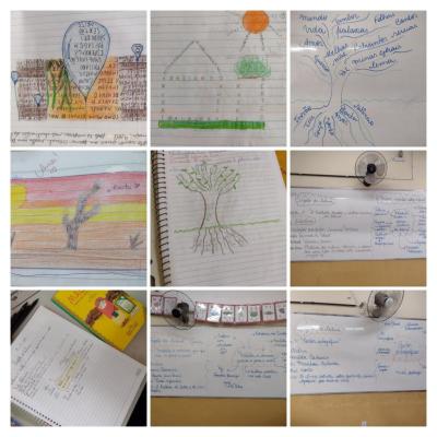 #paratodosverem Descrição: Colagem com 9 fotografias com desenhos e textos escritos pelos(as) estudantes. Foto: Acervo Escola Municipal Edith Pimenta da Veiga