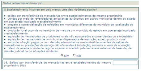 VAF - Dados referentes ao municipio