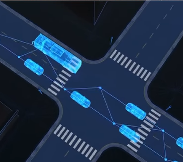 Imagem tecnologica mostrando carros em forma 3d andando sobre as ruas