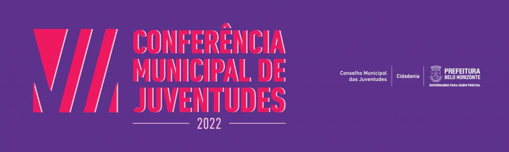 Imagem gráfica com fundo roxo e texto: sétima conferência municipal das juventudes 2022