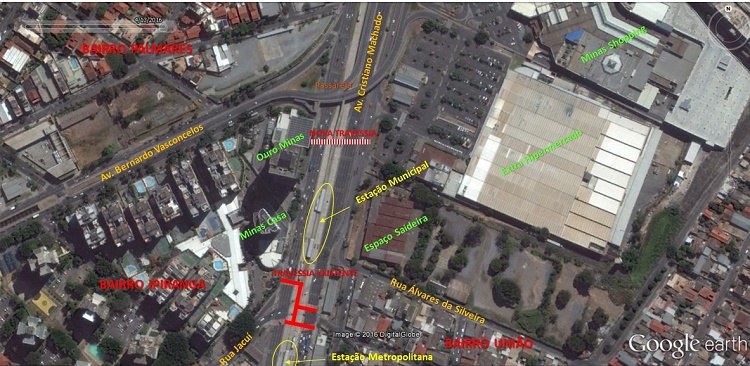 Mapa nova travessia para Estação Move Ouro Minas
