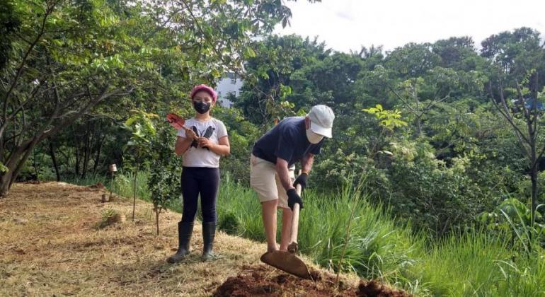 Prefeitura realiza oficina de plantio para coletivos pró-arborização. Inscrições já estão abertas Pessoas trabalhando no plantio