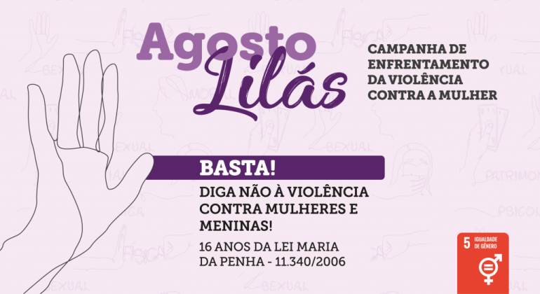 Arte de divulgação sobre o Agosto Lilás