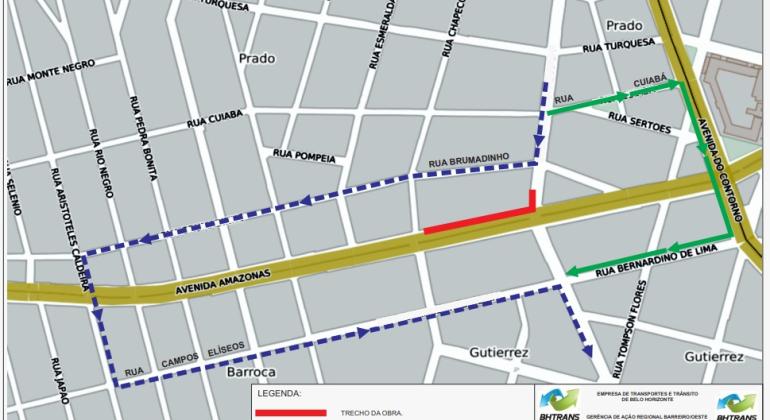 Obra de drenagem na avenida Amazonas com Francisco Sá, altera trânsito na região Mapa da região da obra