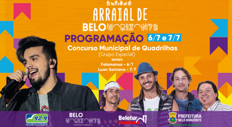 Show dos forrozeiros do Falamansa é a atração de sábado, dia 6/7; e o cantor sertanejo Luan Santana se apresenta no domingo, dia 7/7. Foto: Bruno Figueiredo Imagem de cantores que se apresentarão no Arraial de Belo Horizonte