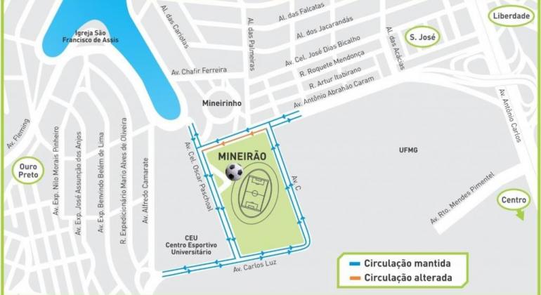 Mapa da região do entorno do Estádio Mineirão