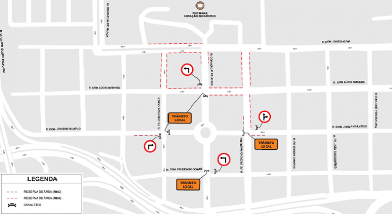 Mapa da operação especial de transporte e trânsito para atender o vestibular da PUC Minas, realizada no sábado, dia 17/11.