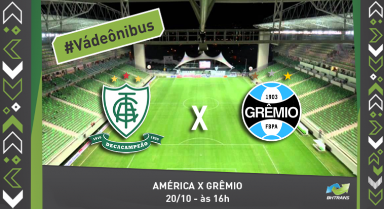 Jogo América X Grêmio, no Independência, terá serviço especial de trânsito Ao fundo, foto do estádio independência com os brasões do Atlético e do Grêmio