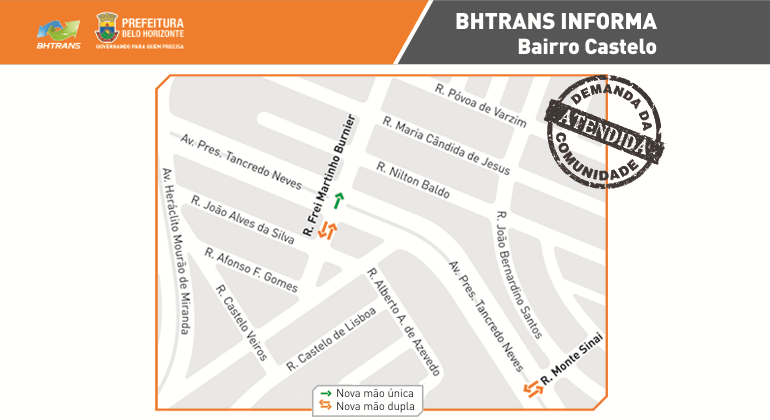 BHTrans inicia intervenções de trânsito e transporte em bairros da Pampulha Mapa gráfico da região do bairro castelo