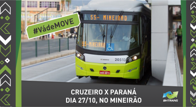 Foto de ônibus do Move com letreiro "55 - Mineirão"