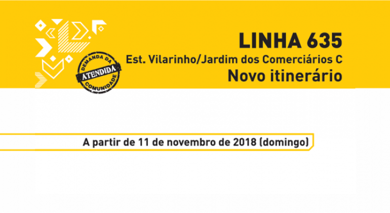 Moradores do Jardim dos Comerciários são atendidos e linha 635 tem itinerário alterado. Arte: PBH Linha 635 Est. Vilarinho / Jardim dos Comerciários - Novo itinerário