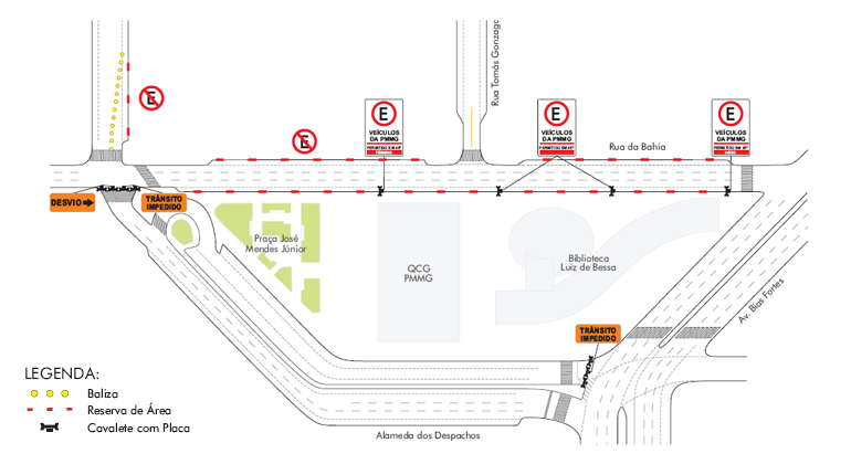 Evento Beatles na Praça, na Savassi, terá operação especial da BHTrans Mapa gráfico da região da Praça da Savassi