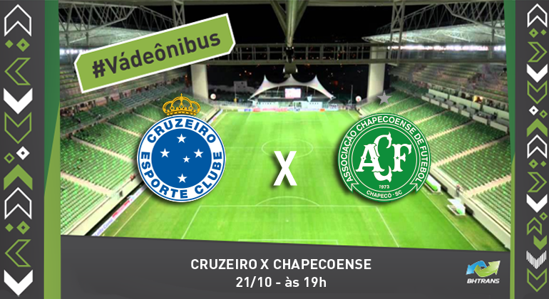 Foto do estádio independência ao fundo com os brasões do cruzeiro e da chapecoense à frente. Há o texto "Cruzeiro e Chapecoense - 21/10 às 19".