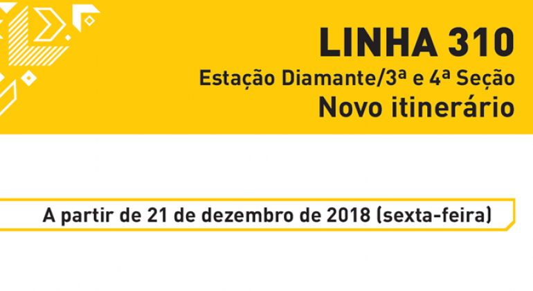 Arte: PBH Linha 622 - Estação Diamante/3ª e 4ª Seção. Novo itinerário. A partir de 21 de dezembro de 2018 (sexta-feira)