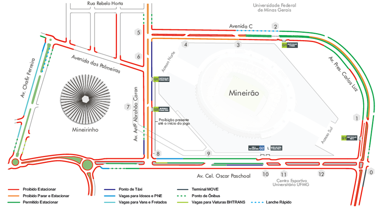 BHTrans faz operação especial para o show do cantor Roger Waters Mapa gráfico da região da pampulha com foco no estádio do mineirão
