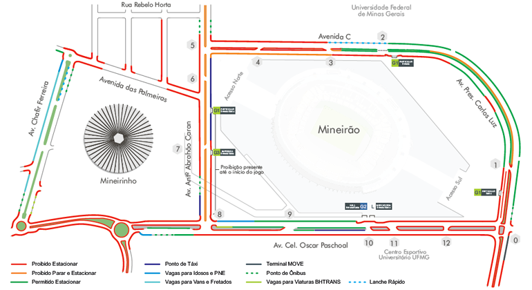 Mapa gráfico da região da pampulha com foco no estádio do mineirão