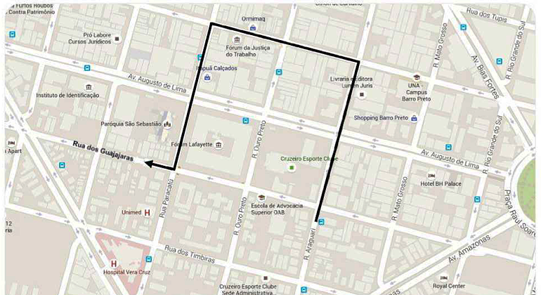 Mapa da operação de trânsito no Barro Preto, realizada nos dias 13 e 14/7 em função do evento Dia Mundial do Rock