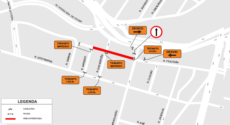 BHTrans realiza operação de trânsito e transportes no bairro Prado para evento Festejo do Tambor Mineiro, no domingo, dia 18/8. Arte: PBH Mapa da operação de trânsito para evento Festejo do Tambor Mineiro no