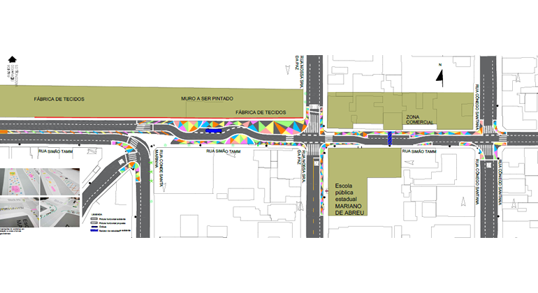 Intervenção temporária realizada pela Prefeitura na rua Simão Tamm, no Cachoeirinha, apresenta modelo de rua mais segura para os pedestres. Arte: Divulgação Mapa de intervenção na rua Simão Tamm, no bairro Cachoeirinha, entre os dias 26 e 29/4.