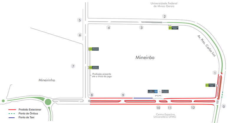 Mapa da operação de trânsito no entorno do Mineirão para evento Iris 2ª Edição. 