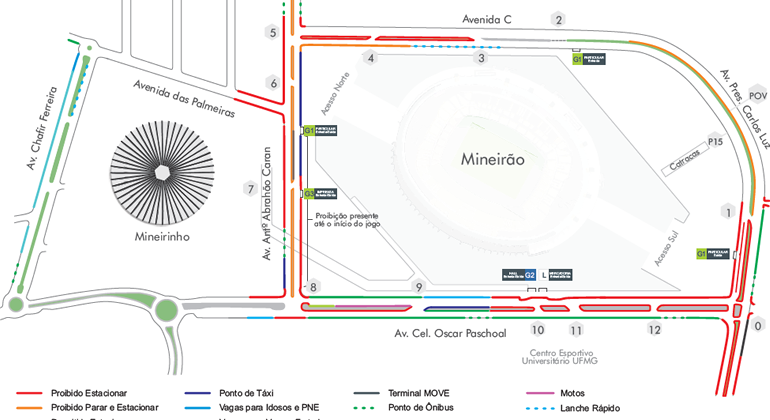 Mapa da operação de trânsito no entorno do Mineirão para o evento "Lança Esplana", no sábado, dia 5/5.