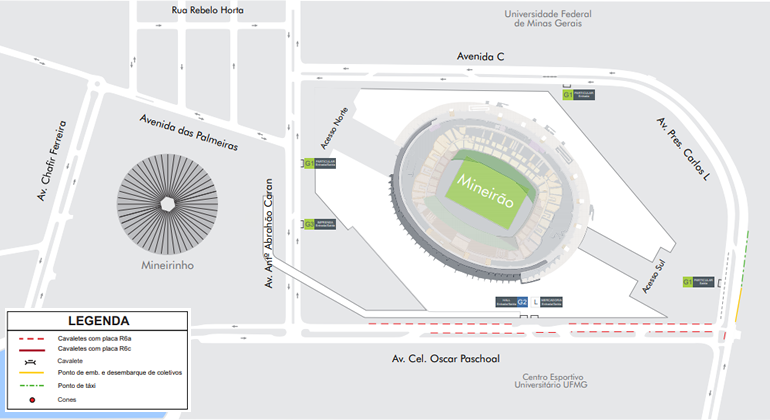 BHTrans realiza operação especial de trânsito para evento Made in China, que acontece no estacionamento G2 do Mineirão nos dias 26 e 27/10. Arte: PBH Mapa da operação de trânsito para evento Made in China, que acontece nos dias 26 e 27/10, no estacionamento do Mineirão.