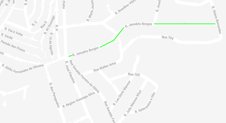 Mapa do Bairro Jardim Vitória e da rua Januário Borges, cuja área em destaque será interditada para recapeamento entre os dias 29/8 e 15/9, alterando o itinerário dos ônibus da região. 