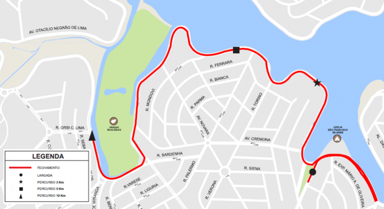 Mapa de operação de trânsito da Corrida Circuito das Estações - Etapa Outono