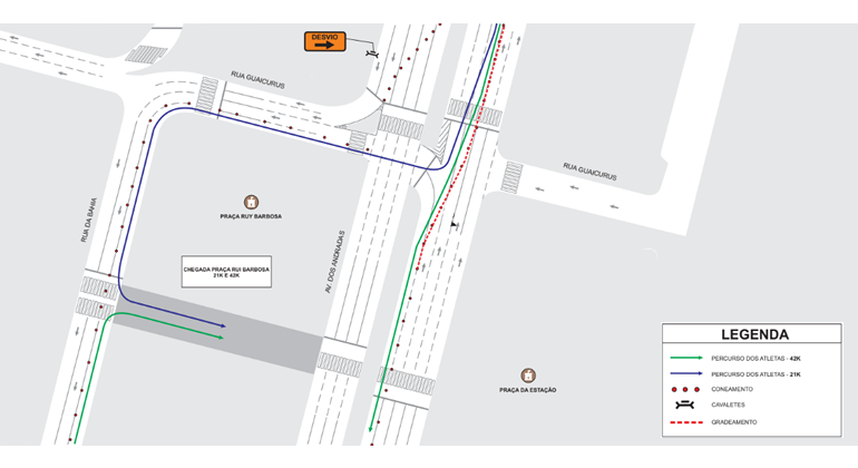 BHTrans realiza operação de trânsito e transporte para o evento Maratona & Meia Maratona das Gerais no domingo, dia 18. Arte: PBH Mapa do trajeto e da operação de trânsito do evento Maratona & Meia Maratona das Gerais, realizado no dia 18/8.