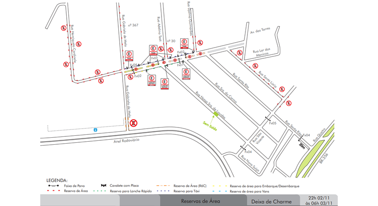 A BHTrans informa que, em virtude da realização de eventos no bairro Olhos D’Água, realizará operação de trânsito na área. Arte: PBH Mapa da operação de trânsito do bairro Olhos D’Água, nos dias 2 e 3/11.