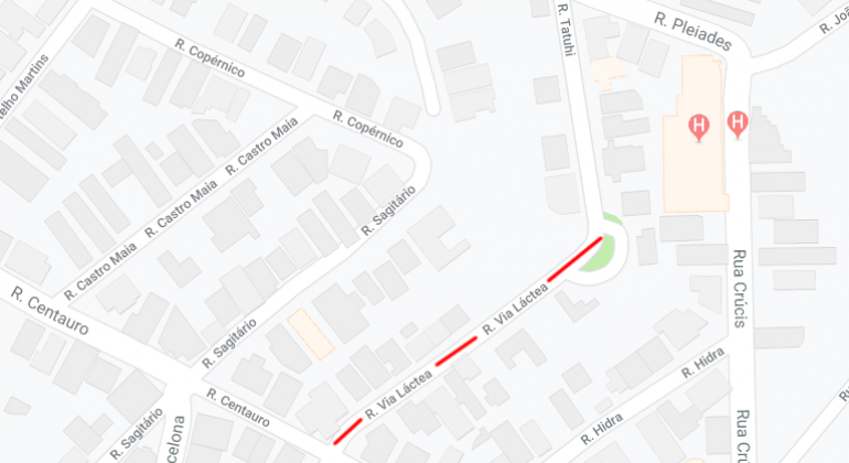 Mapa da operação da interdição da Rua Via Láctea, no bairro Santa Lúcia. 