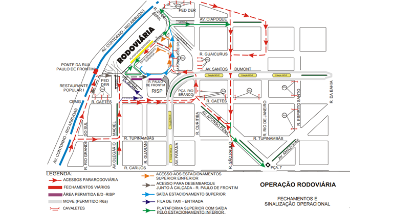 Mapa da operação de trânsito na Rodoviária, a partir do dia 11/10.