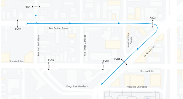 Arte: PBH Mapa do desvio de trânsito realizado da Praça da Liberdade em função do evento Sensualiza BH, no dia 29/6.
