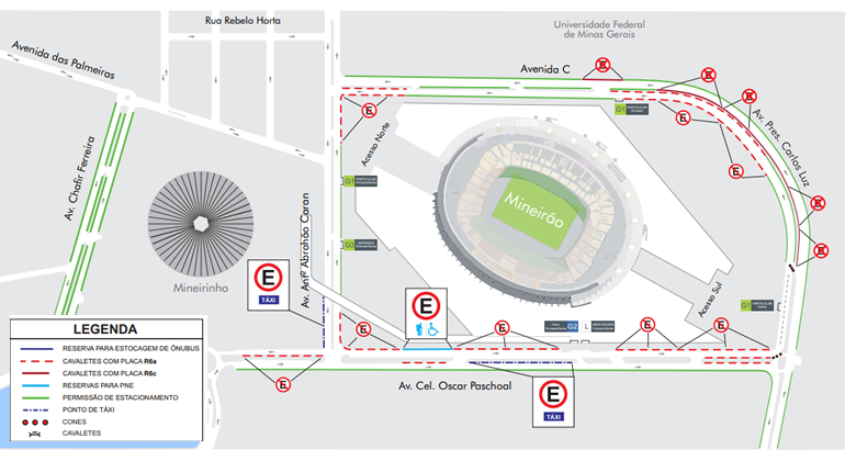 BHTrans realiza operação especial para o evento Show Tour Brasil – Nazareth, no domingo, dia 3/11, no MIneirão. Arte: PBH Mapa da operação de trânsito especial para o evento Show Tour Brasil – Nazareth, no domingo, dia/11 3