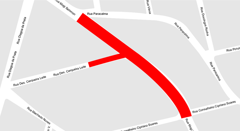 Mapa da interdição na avenida Magi Salomon para a 8ª Edição do Mundialito de Rolimã Abacate, no sábado, dia 10/8. 