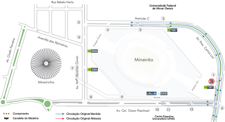 Mapa da operação de trânsito para evento Happy Holi, na Esplanada do Mineirão, no dia 24/8.