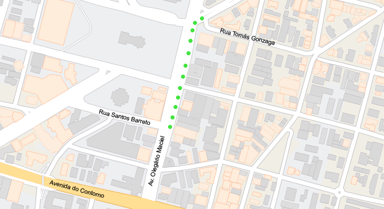 Mapa de trecho da avenida Olegário Maciel a ser interditado em função de içamento no dia 25/8. 