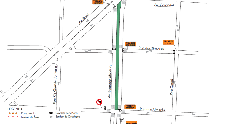 No domingo, dia 26/5, BHTrans realiza operação de trânsito para realização de evento no Bairro Santa Efigênia. Arte: PBH Mapa da operação de trânsito e transportes no bairro Santa Efigênia para evento Santa Casa Gourmet no domingo, dia 26/5.
