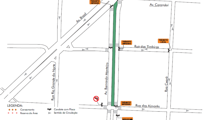 Mapa da operação de trânsito e transportes no bairro Santa Efigênia para evento Santa Casa Gourmet no domingo, dia 26/5.