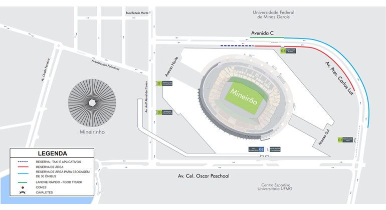 Mapa de operação de trânsito para evento Pandora Festival, que acontece no Mineirão no domingo, dia 21/7. 