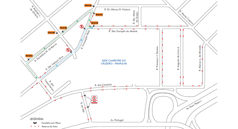 Mapa da operação de trânsito do evento "34º Churrascão do Cruzeiro" no sábado, dia 25/5.