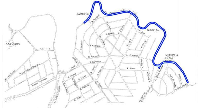 A BHTrans realiza operação de trânsito e transportes para Circuito Pedala 2019, no domingo, dia 15/9, na Pampulha. Arte: PBH Mapa do Circuito Pedala 2019, na orla da Lagoa da Pampulha.