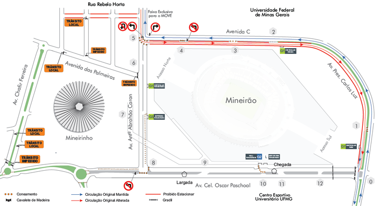 Mapa da operação de trânsito para Corrida do Galo, realizada no dia 25/8.