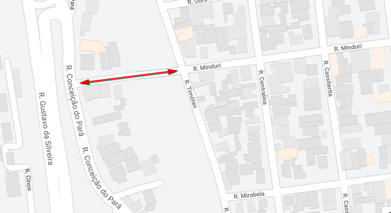 Rua Minduri, entre as ruas Timóteo e Conceição do Pará, será interditada para realização de obras da Via 710 entre os dias 22 e 29/7. Arte: PBH Mapa da alteração de trânsito no bairro Santa Inês devido a Obras da Via 710 a partir do dia 22/7.