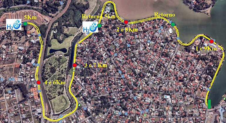 Mapa do trajeto da 6ª Corrida da PMMG, realizada na Pampulha no dia 11/8.