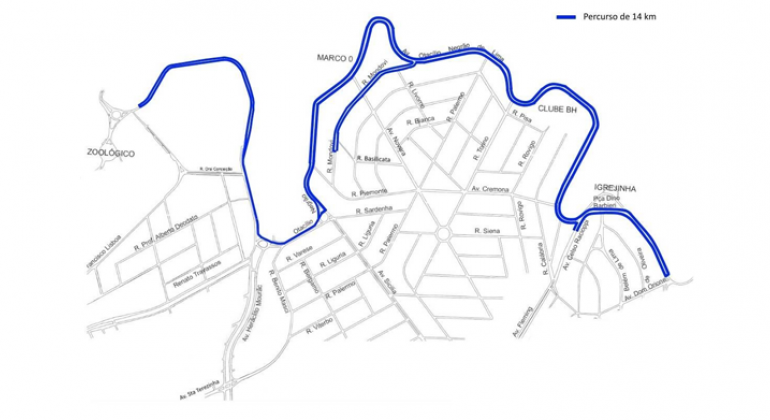 BHTrans realiza operação de trânsito e transportes para Corrida Junina, no sábado, dia 29/6. Arte: PBH Mapa da operação de trânsito na orla da Lagoa da Pampulha para Corrida Junina, no dia 29/6.