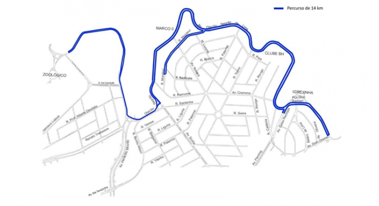 Mapa da operação de trânsito na orla da Lagoa da Pampulha para Corrida Junina, no dia 29/6.