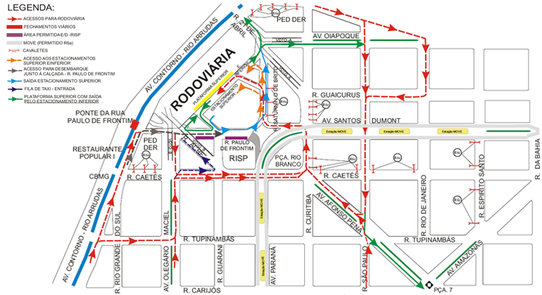 Mapa da operação de trânsito na Rodoviária, realizada de 12/7 a 5/8 para férias de julho.